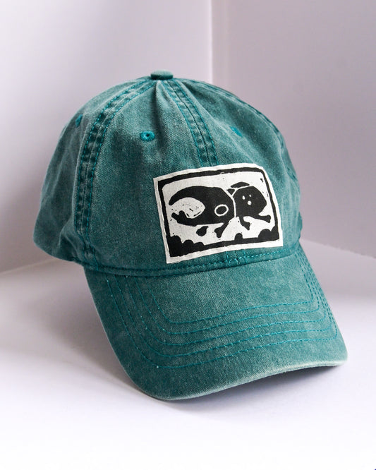 Upcycled Dad Hat: Teal Beetle