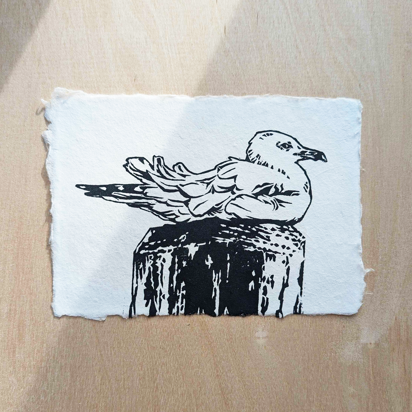 Handmade Ring-billed Gull Block Print