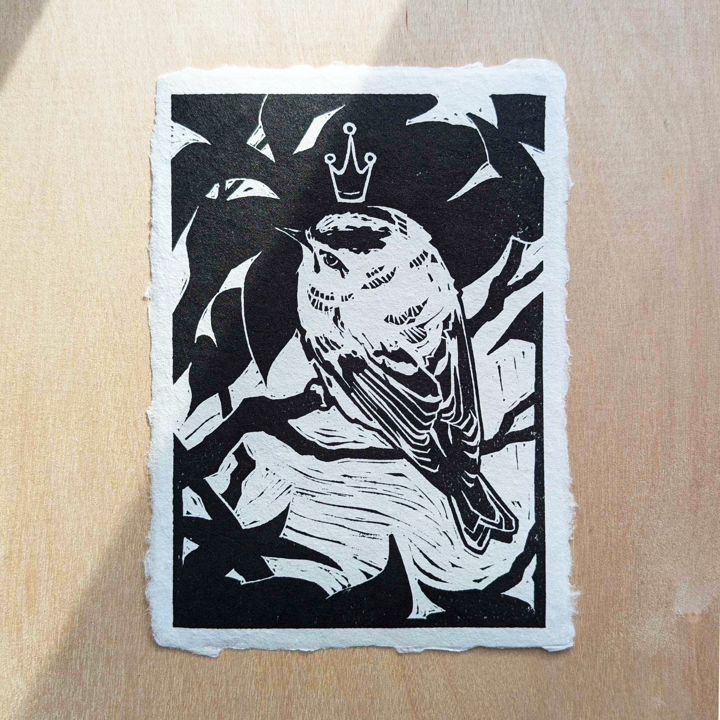 Handmade Kinglet Block Print