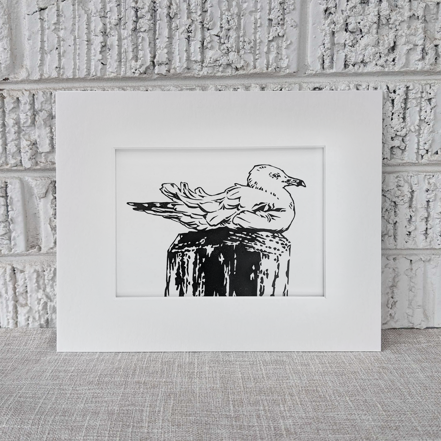 Handmade Ring-billed Gull Block Print